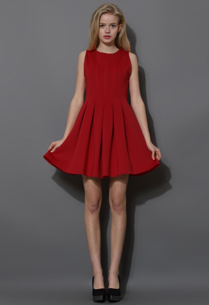 Favored Sleeveless Skater Dress in Red