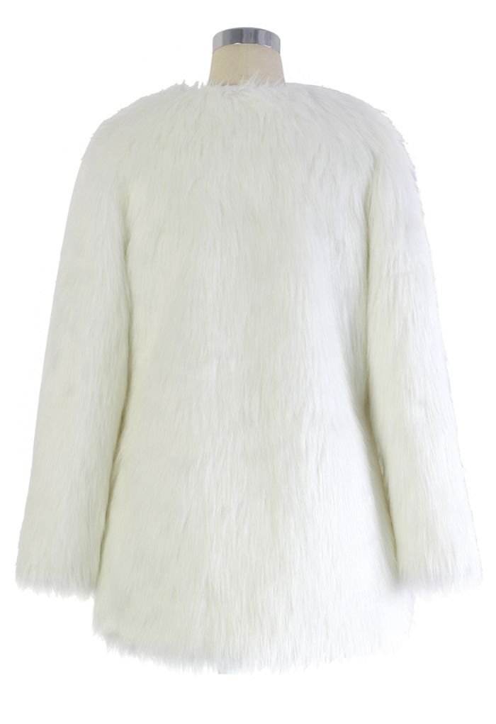 Chicwish Glam White Faux Fur Coat