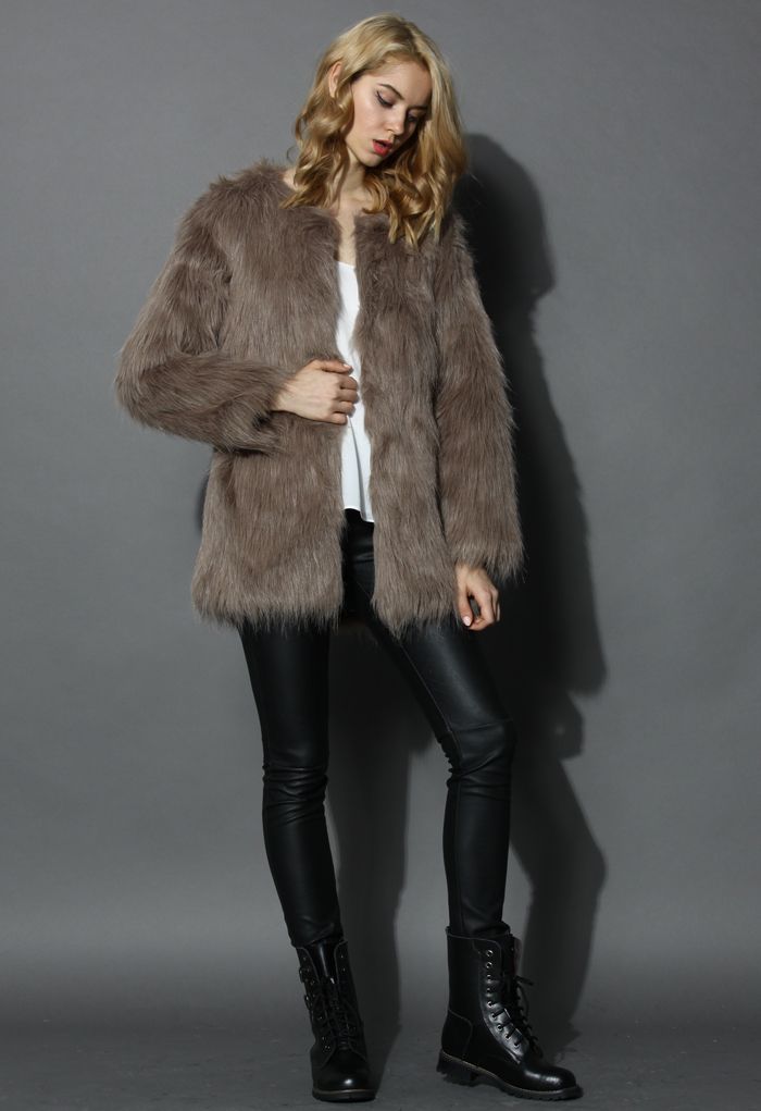 Chicwish Glam Brown Faux Fur Coat