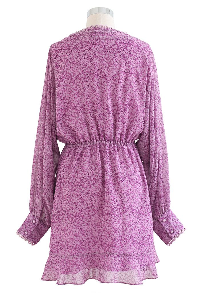 Rich Bud Print Asymmetric Chiffon Mini Dress