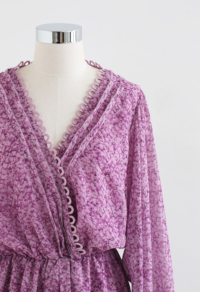 Rich Bud Print Asymmetric Chiffon Mini Dress