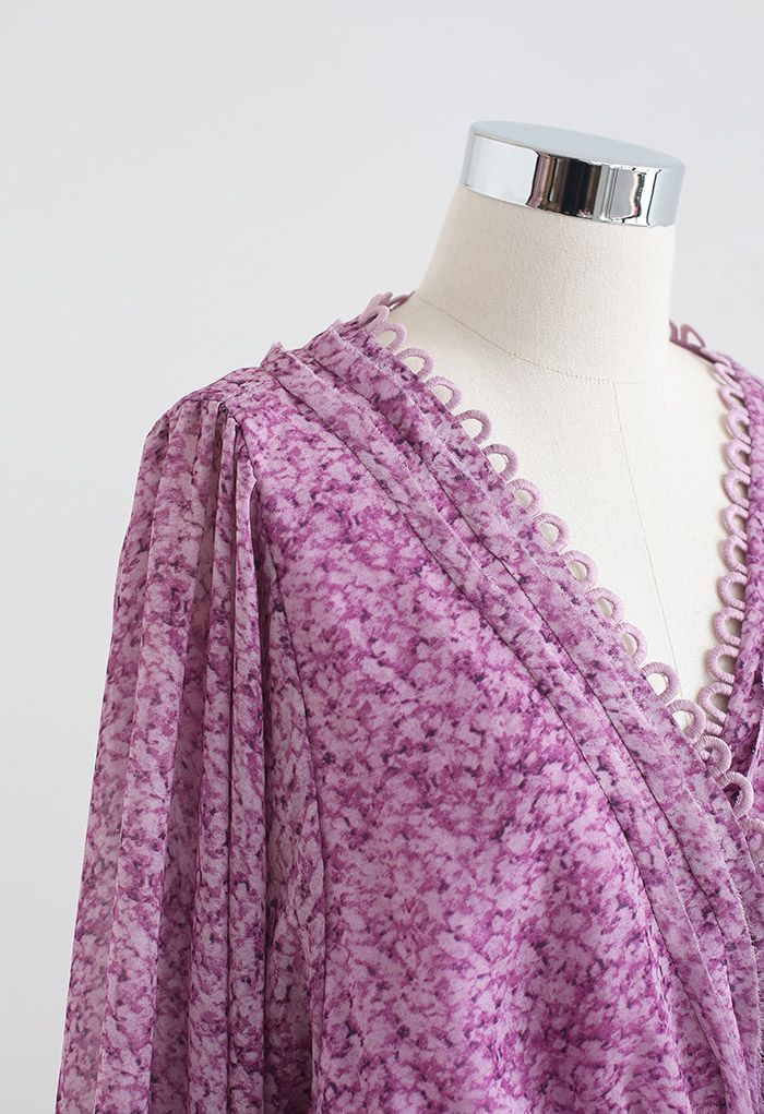 Rich Bud Print Asymmetric Chiffon Mini Dress
