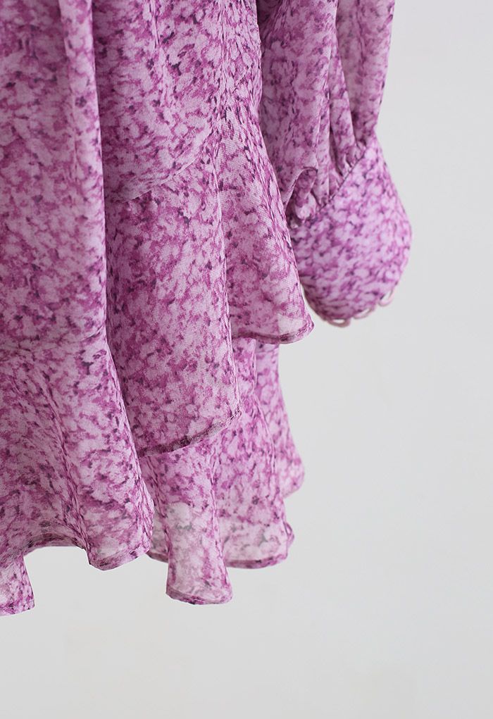 Rich Bud Print Asymmetric Chiffon Mini Dress