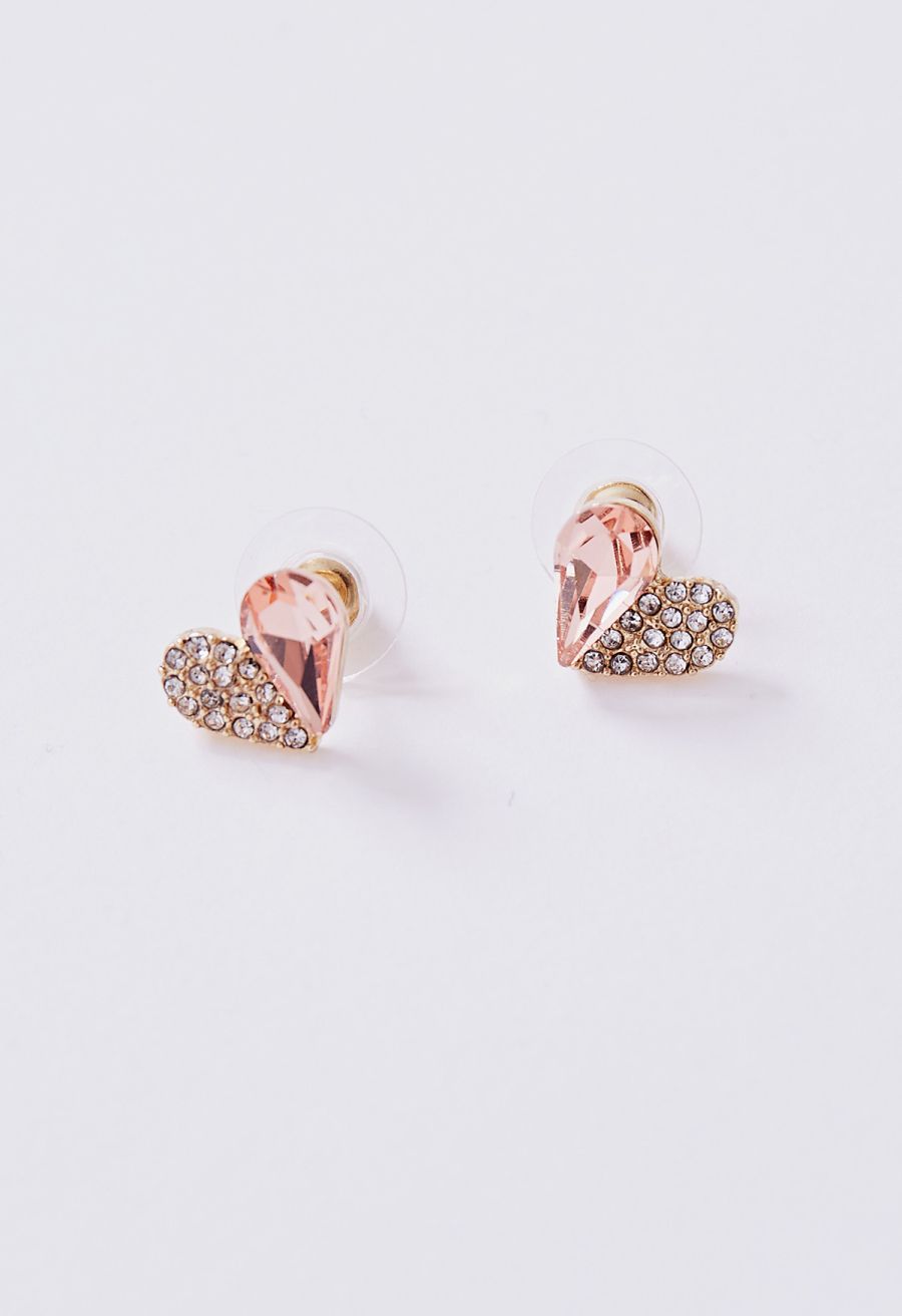 Heart Pink Crystal Rhinestone Earrings