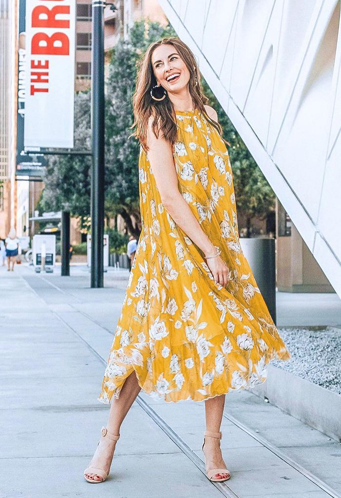 Flower Season Chiffon Maxi Slip Dress in Yellow