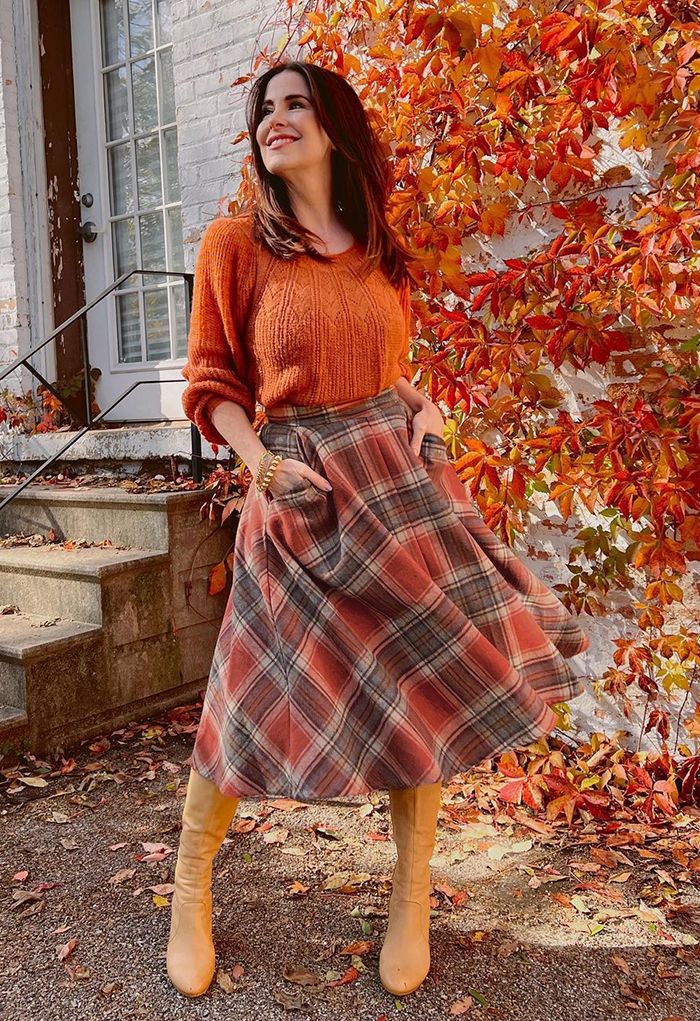 Multicolor Check Print Wool-Blend A-Line Skirt