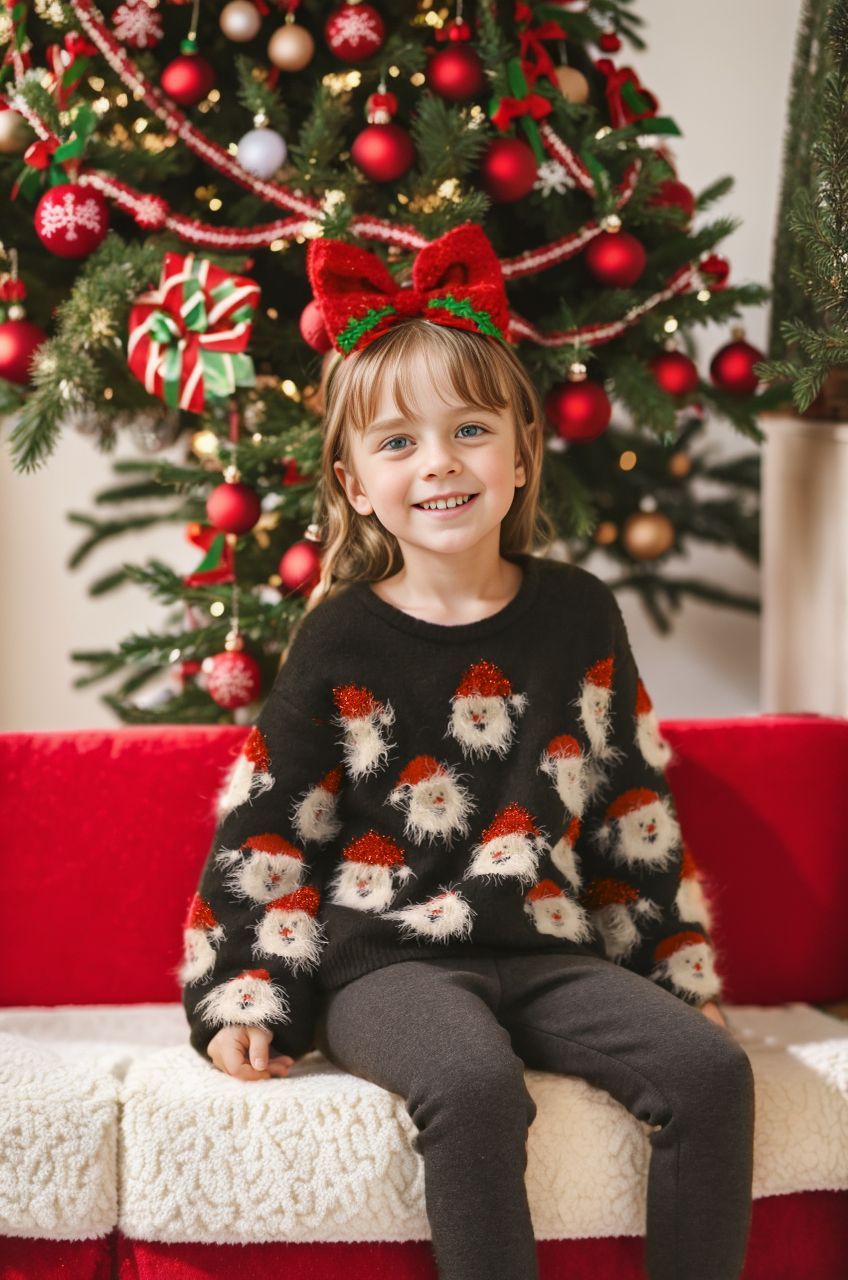 Fuzzy Santa Claus Knit Top in Black