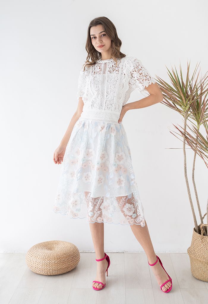 Look at the Flowers Embroidered Mesh Skirt