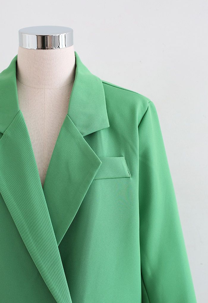 Double-Breasted Flap Pockets Blazer in Green