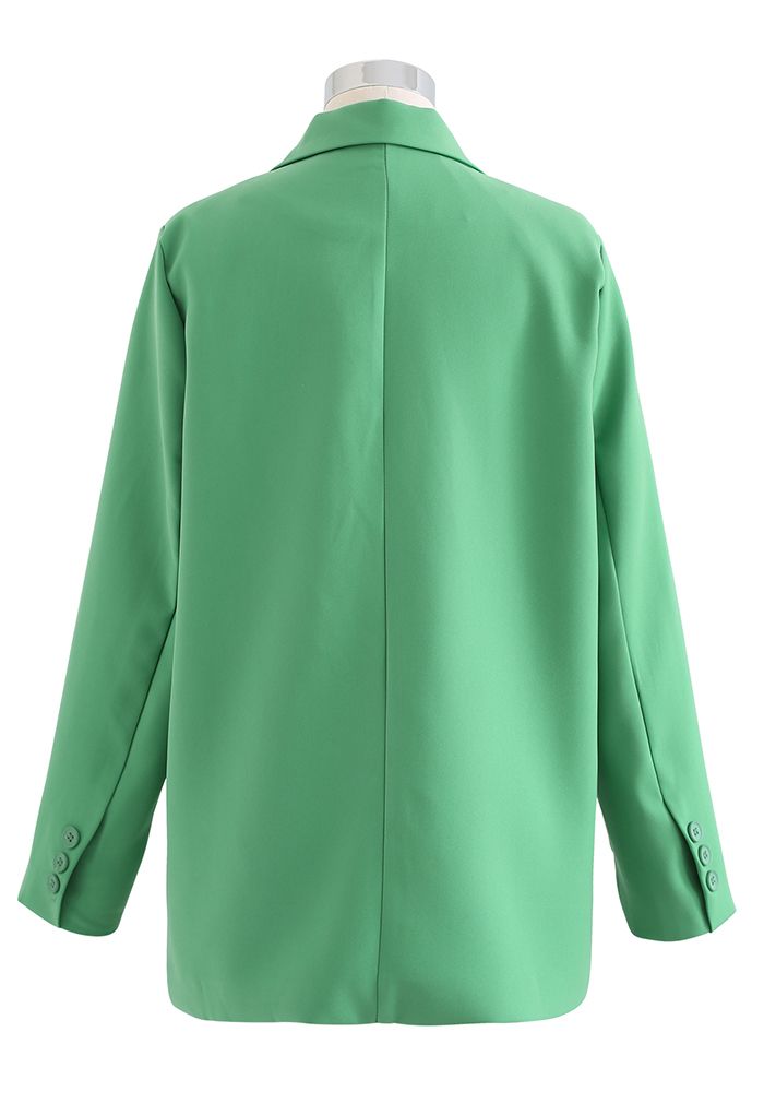 Double-Breasted Flap Pockets Blazer in Green