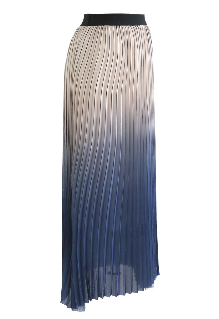 Gradient Shimmer Line Pleated Maxi Skirt in Blue