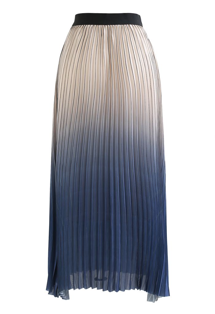 Gradient Shimmer Line Pleated Maxi Skirt in Blue
