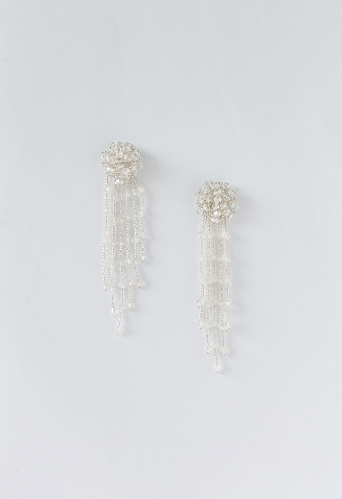 Asymmetric Beaded Tassel Drop Earrings