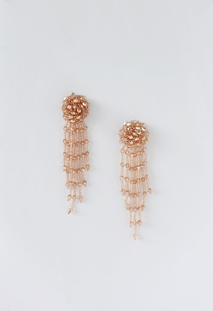 Asymmetric Beaded Tassel Drop Earrings