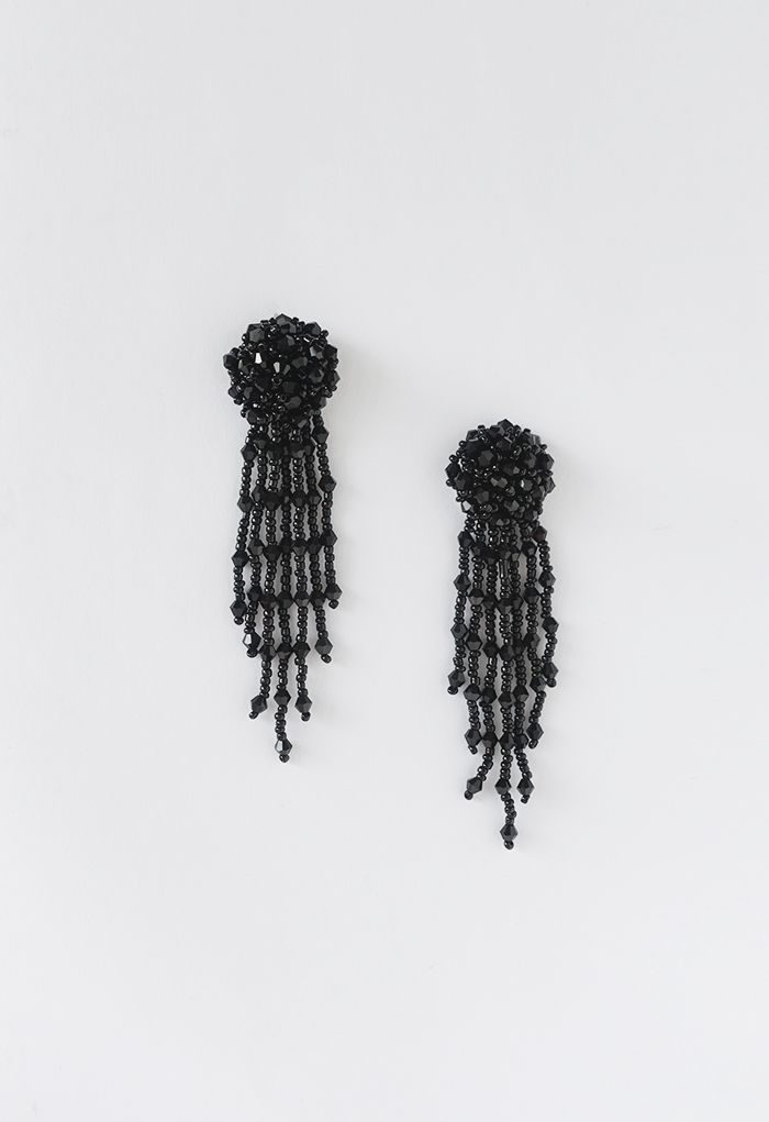 Asymmetric Beaded Tassel Drop Earrings