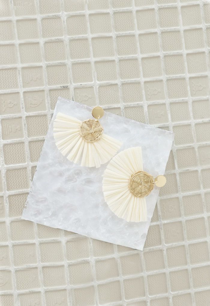 Circle Rattan Raffia Tassel Earrings