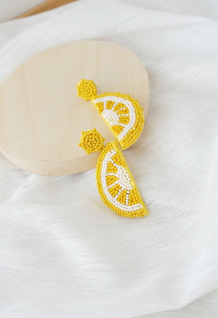 Half Lemon Beaded Earrings