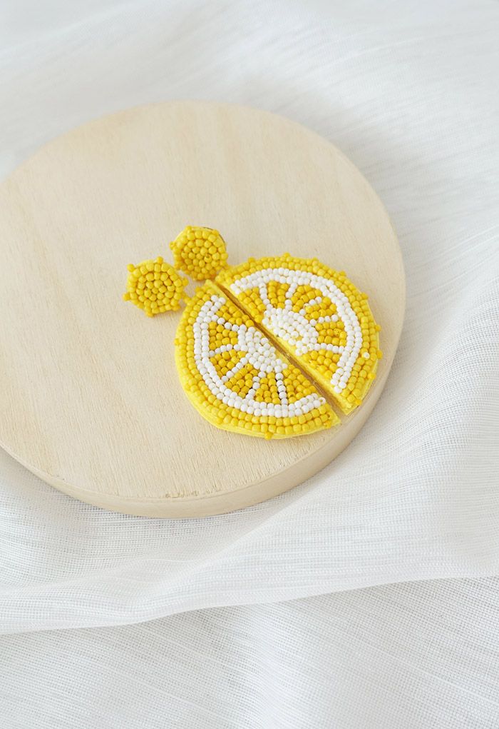 Half Lemon Beaded Earrings