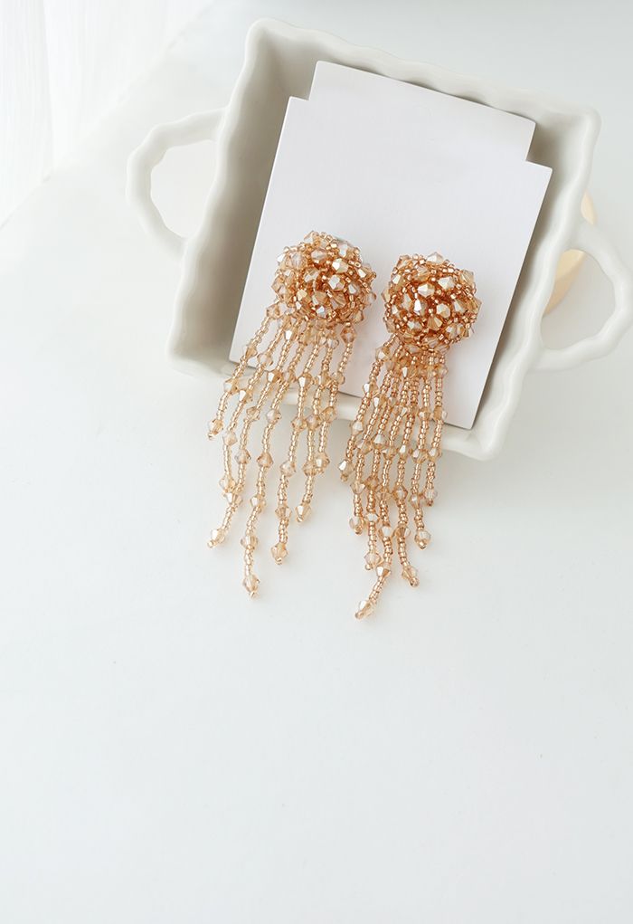 Asymmetric Beaded Tassel Drop Earrings
