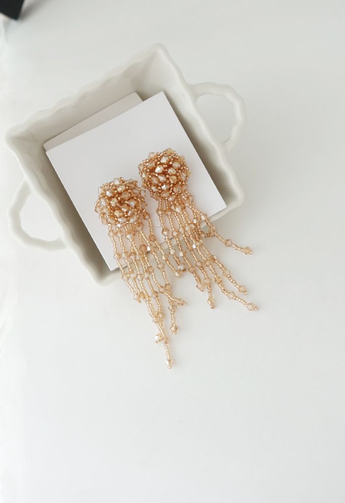 Asymmetric Beaded Tassel Drop Earrings