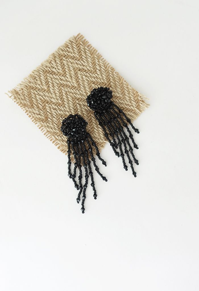 Asymmetric Beaded Tassel Drop Earrings