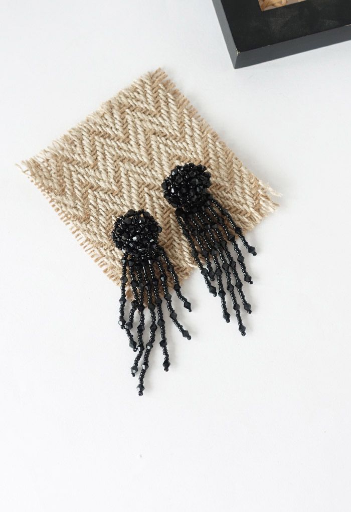 Asymmetric Beaded Tassel Drop Earrings
