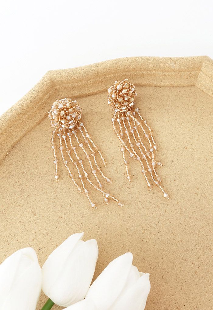 Asymmetric Beaded Tassel Drop Earrings