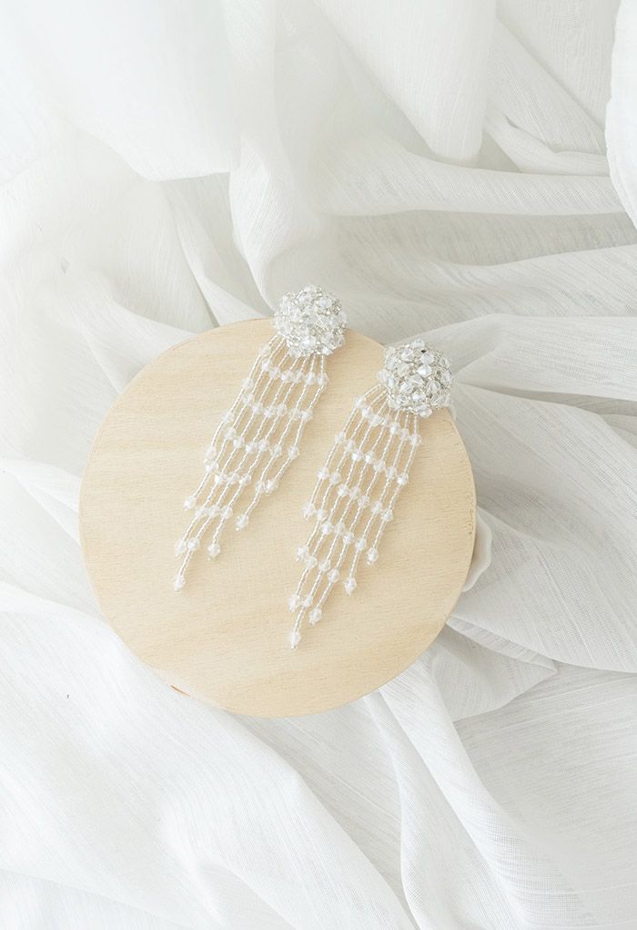 Asymmetric Beaded Tassel Drop Earrings