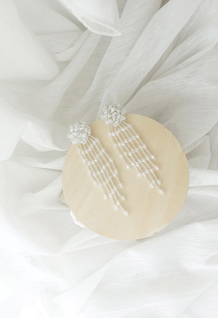 Asymmetric Beaded Tassel Drop Earrings