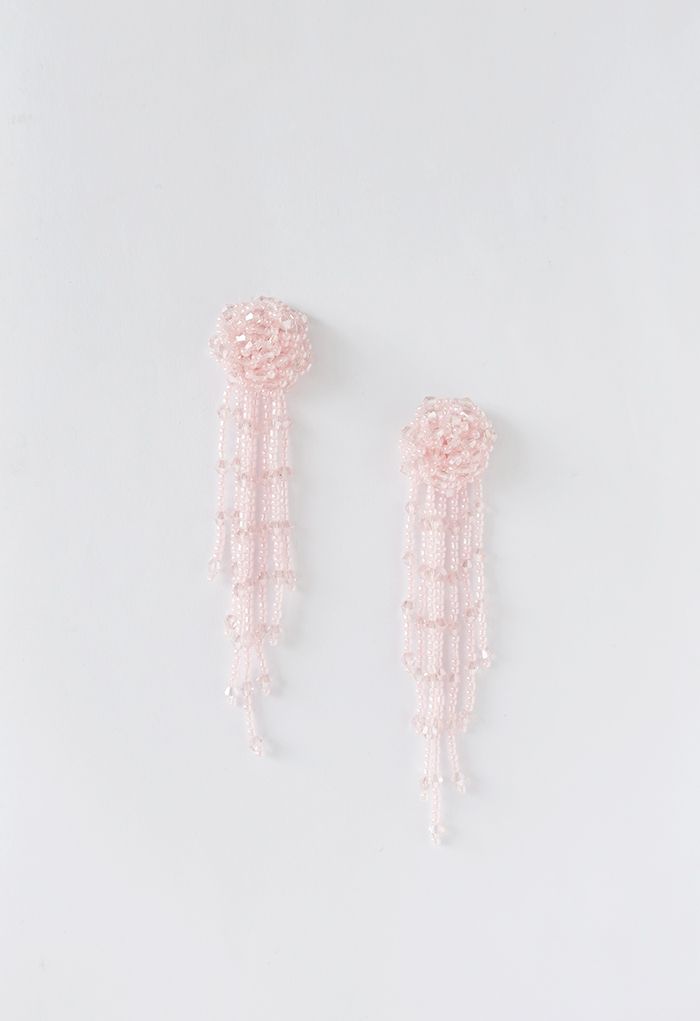 Asymmetric Beaded Tassel Drop Earrings