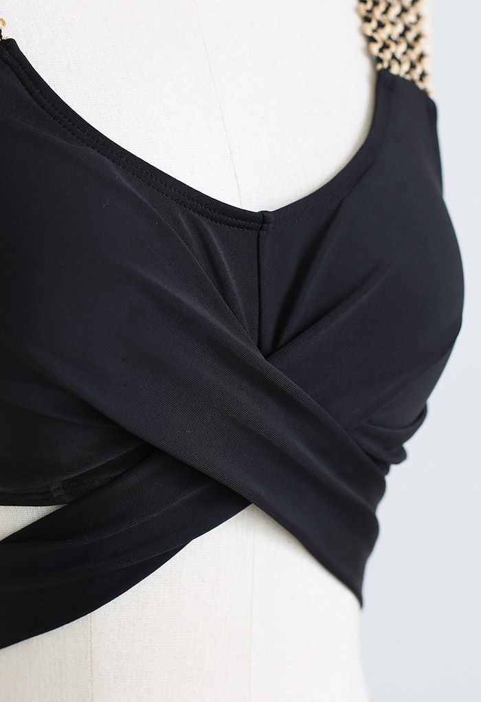 Contrast Wave Tie-Knot Bikini Set