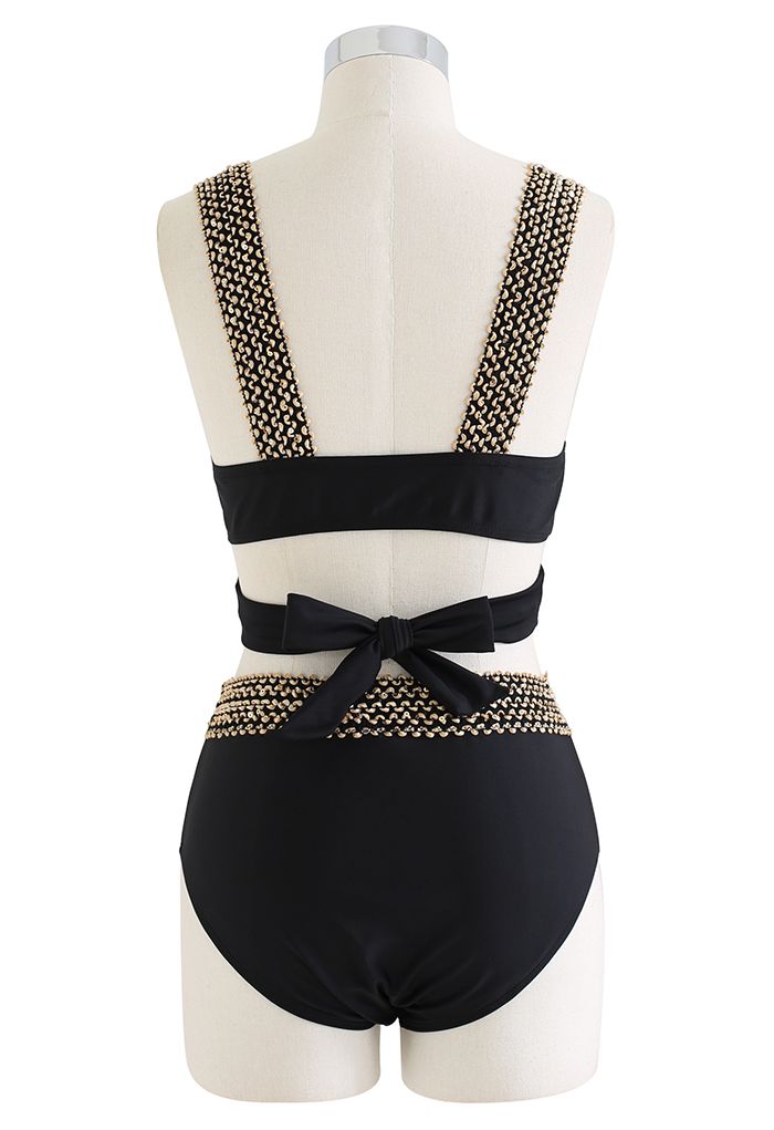 Contrast Wave Tie-Knot Bikini Set