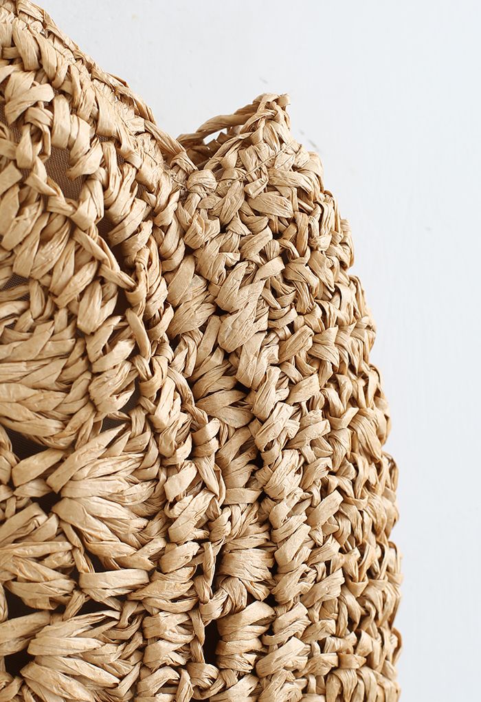 Round Woven Straw Shoulder Bag in Tan