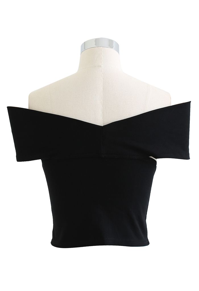 Side Knot Off-Shoulder Fitted Top in Black