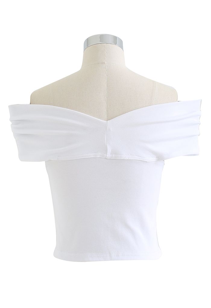 Side Knot Off-Shoulder Fitted Top in White