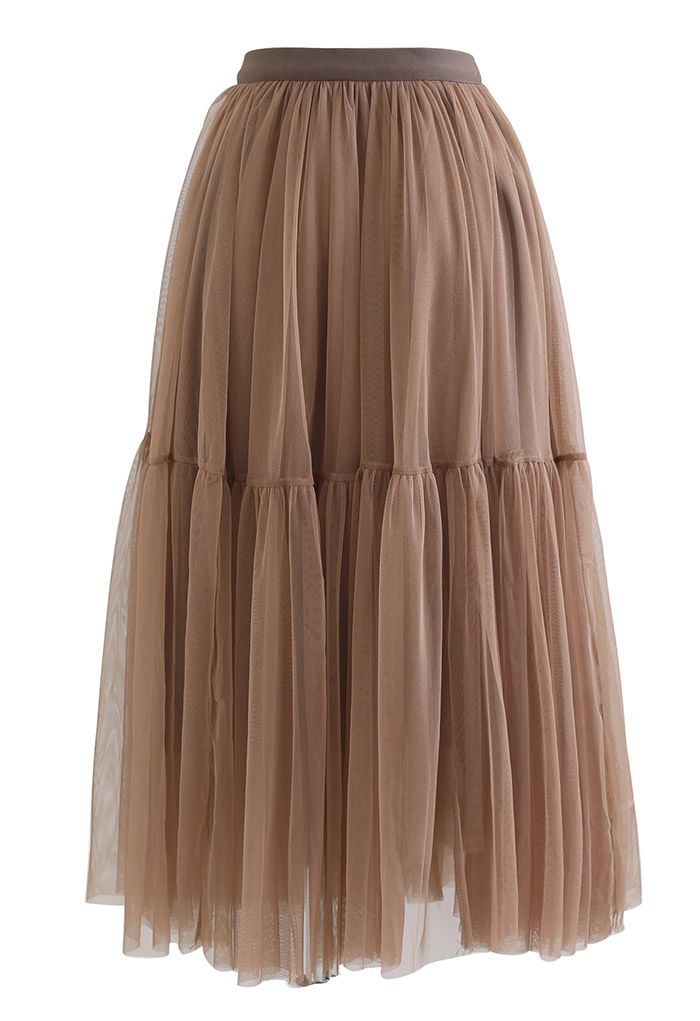 Can't Let Go Mesh Tulle Skirt in Brown