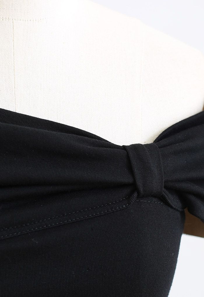 Side Knot Off-Shoulder Fitted Top in Black