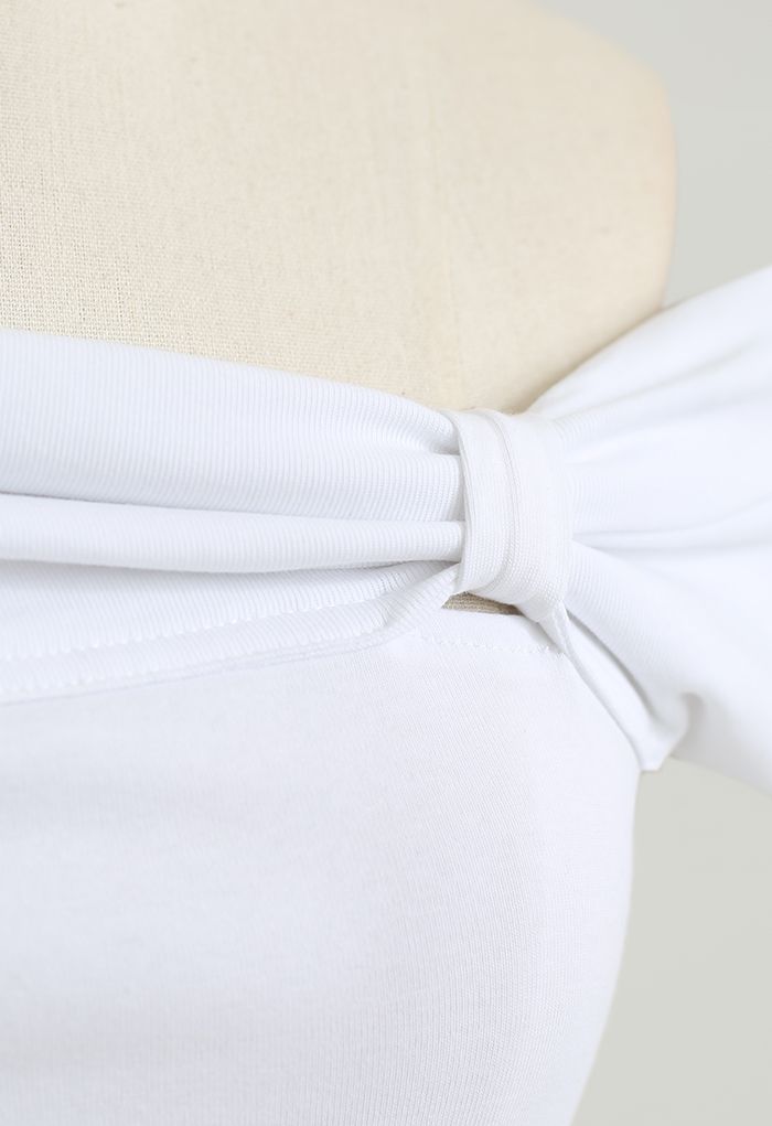 Side Knot Off-Shoulder Fitted Top in White