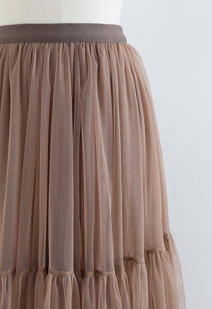 Can't Let Go Mesh Tulle Skirt in Brown