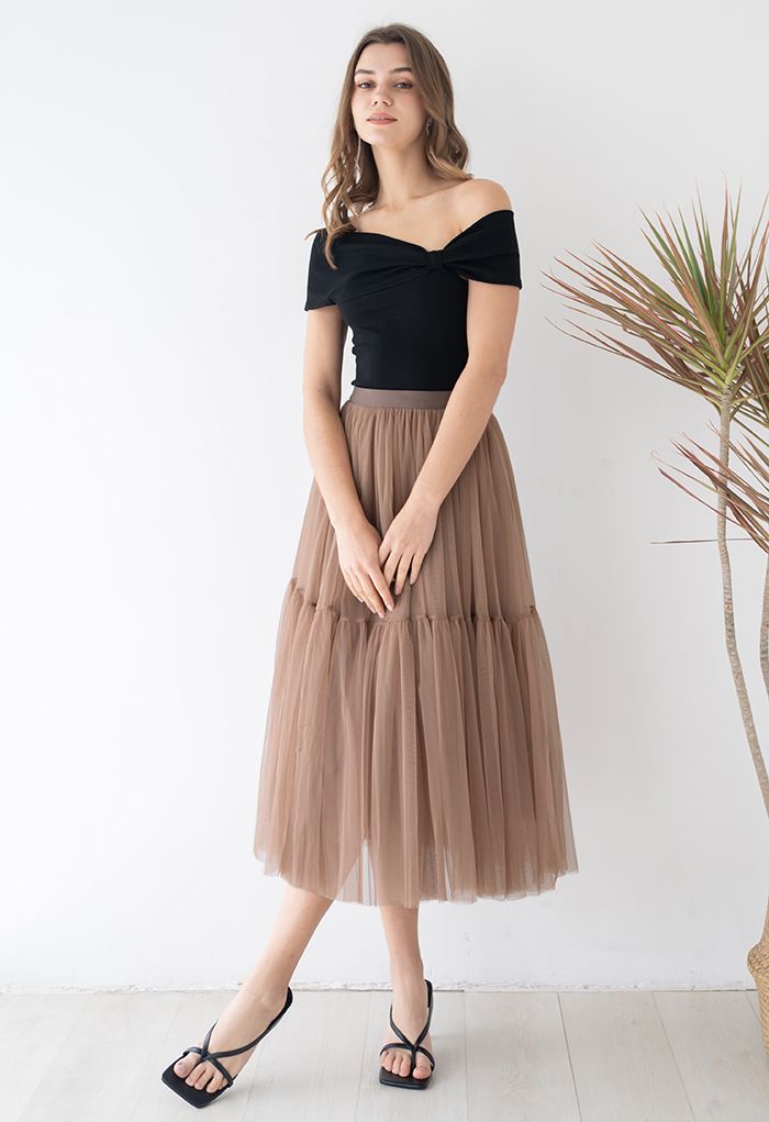Can't Let Go Mesh Tulle Skirt in Brown
