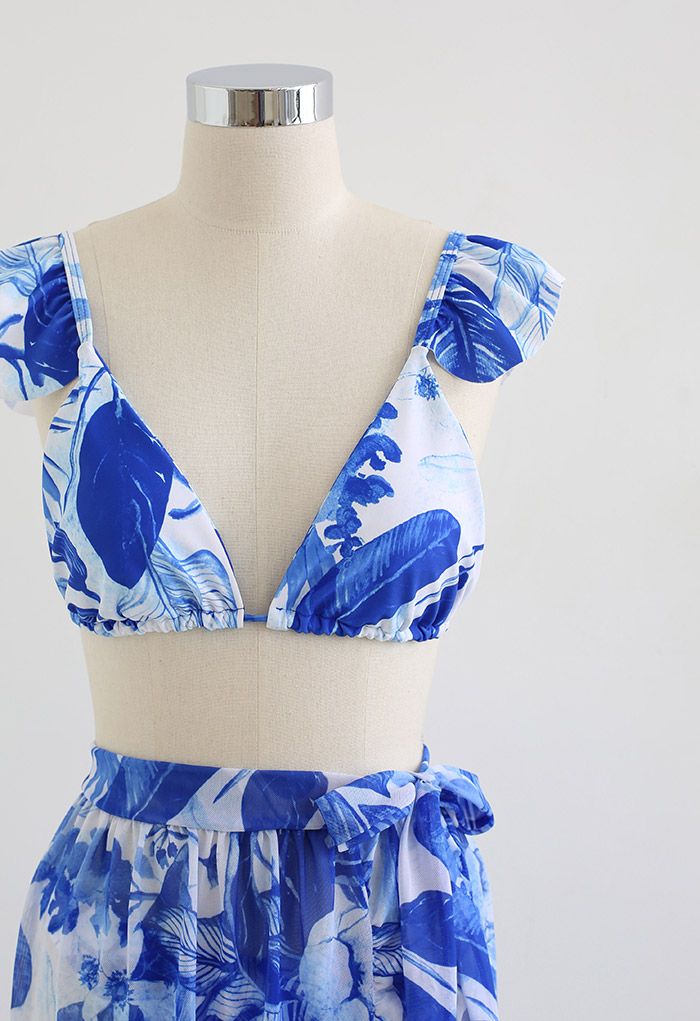Rainforest Vibe Flutter Strap Bikini Cover-Up Set in Blue