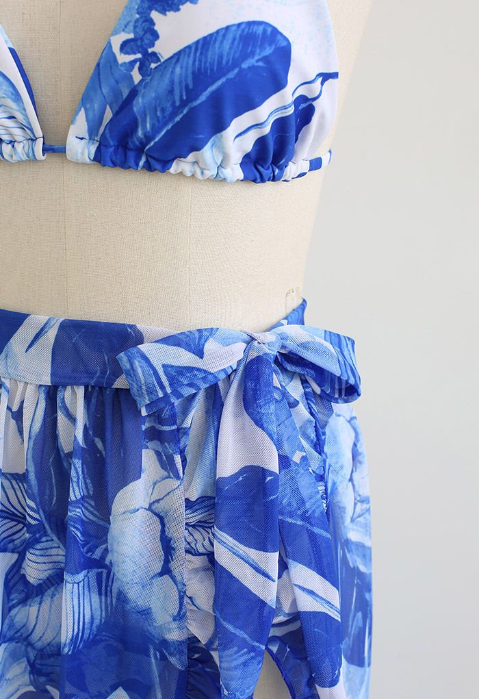 Rainforest Vibe Flutter Strap Bikini Cover-Up Set in Blue