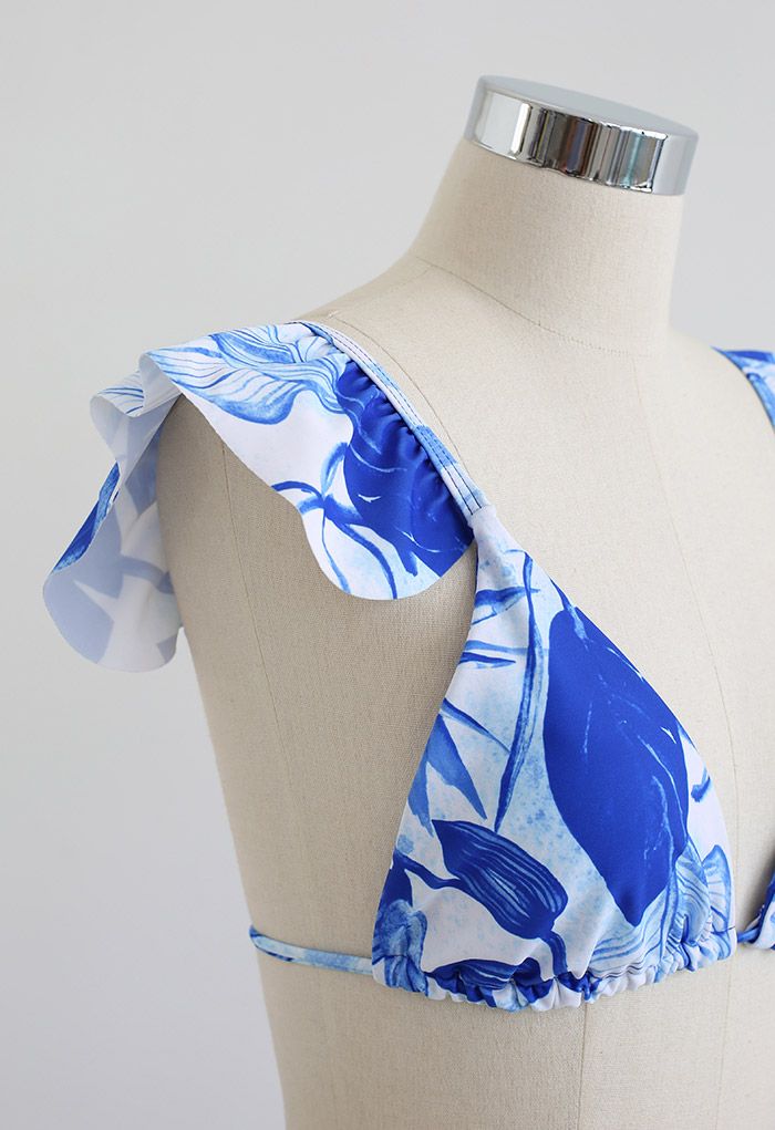 Rainforest Vibe Flutter Strap Bikini Cover-Up Set in Blue