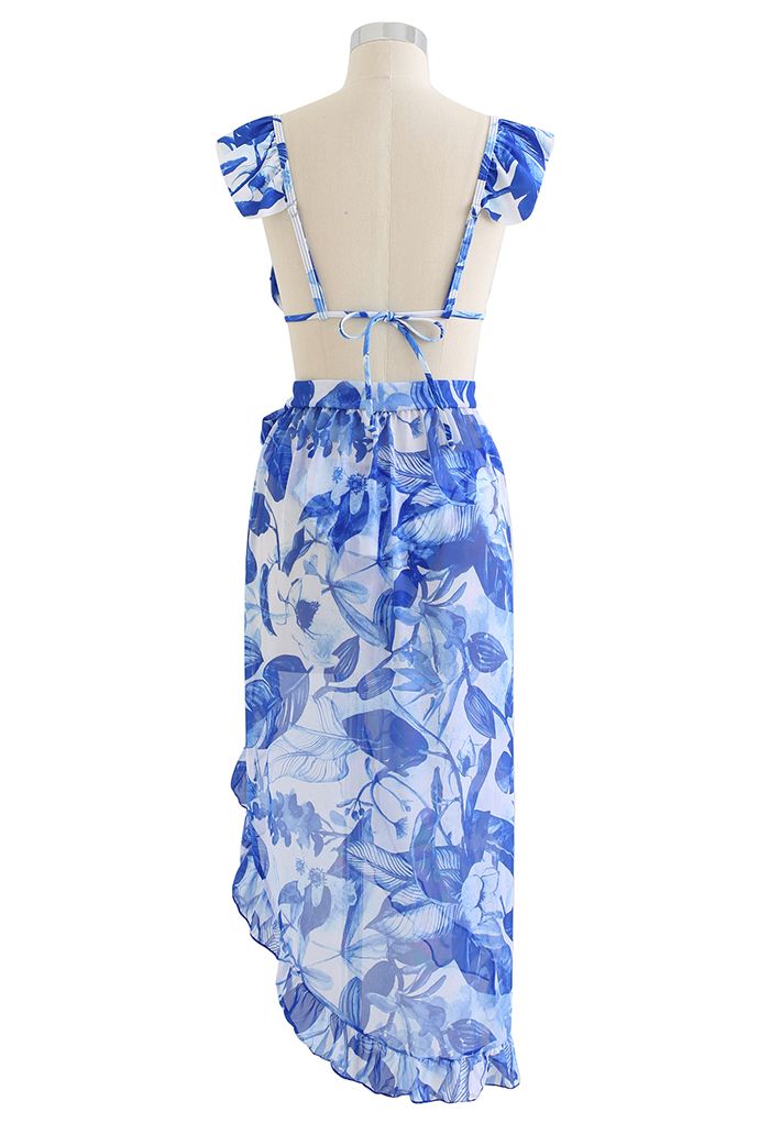 Rainforest Vibe Flutter Strap Bikini Cover-Up Set in Blue