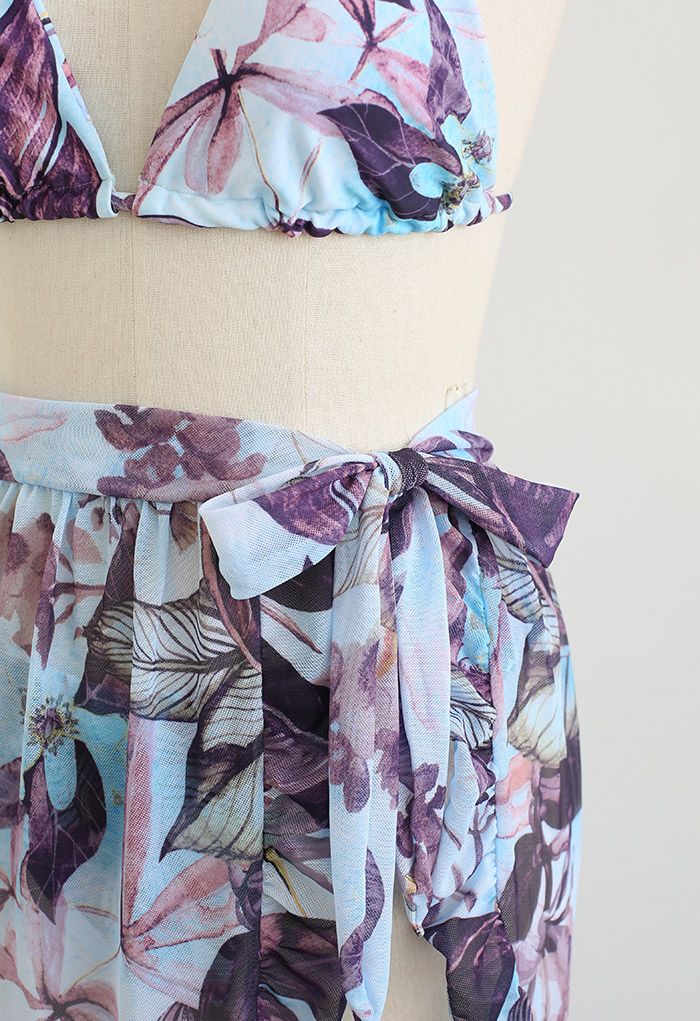 Rainforest Vibe Flutter Strap Bikini Cover-Up Set in Purple