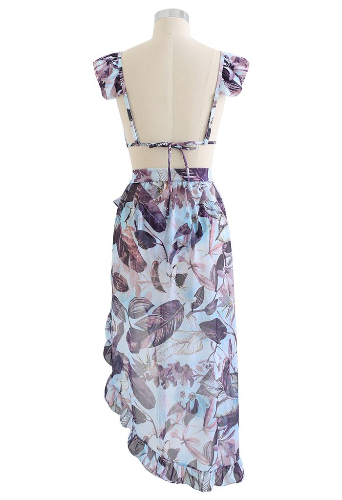 Rainforest Vibe Flutter Strap Bikini Cover-Up Set in Purple