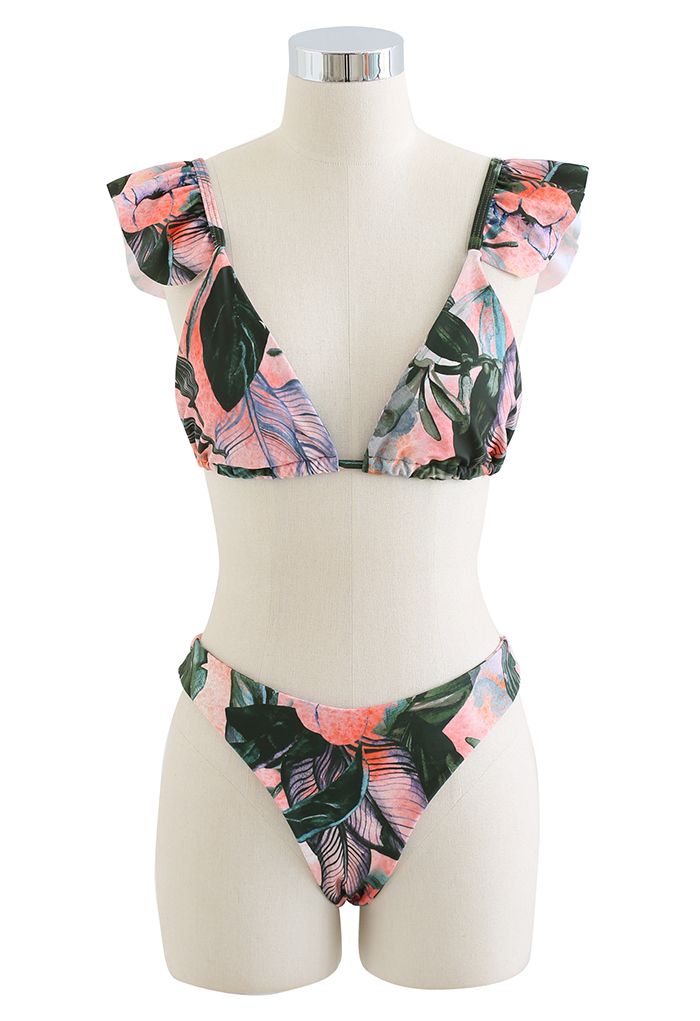 Rainforest Vibe Flutter Strap Bikini Cover-Up Set in Green