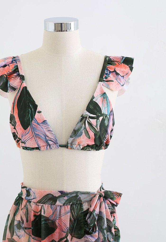 Rainforest Vibe Flutter Strap Bikini Cover-Up Set in Green