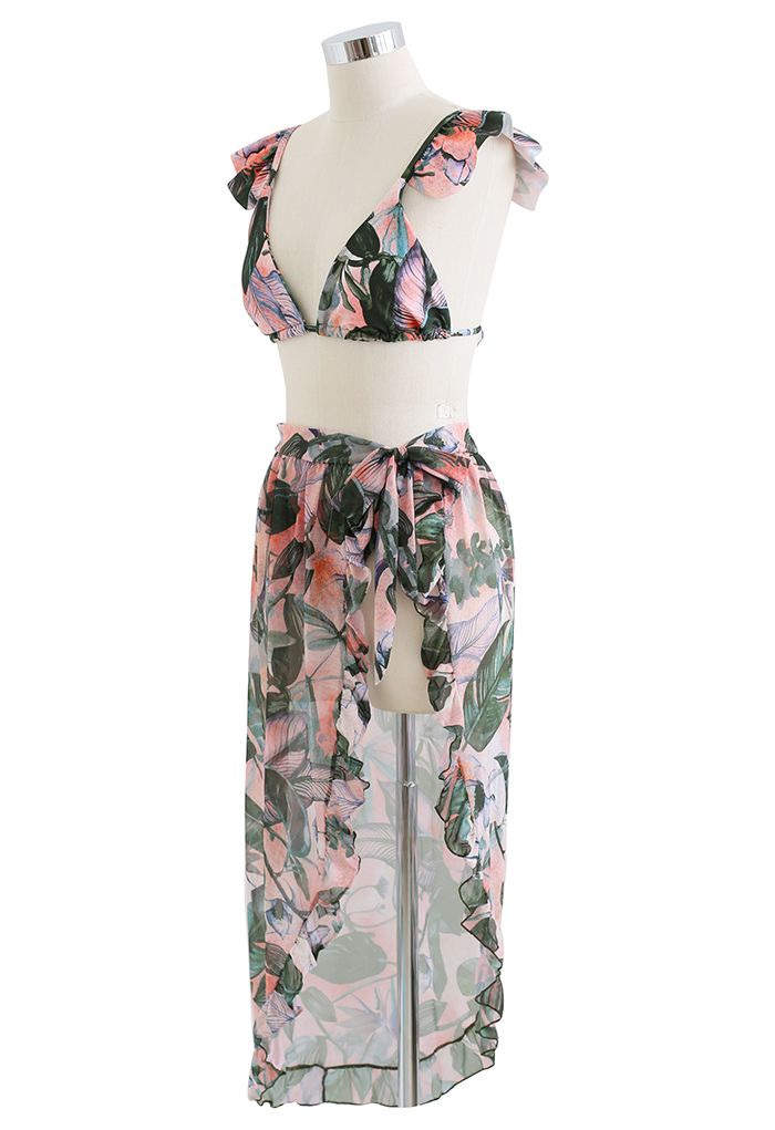 Rainforest Vibe Flutter Strap Bikini Cover-Up Set in Green