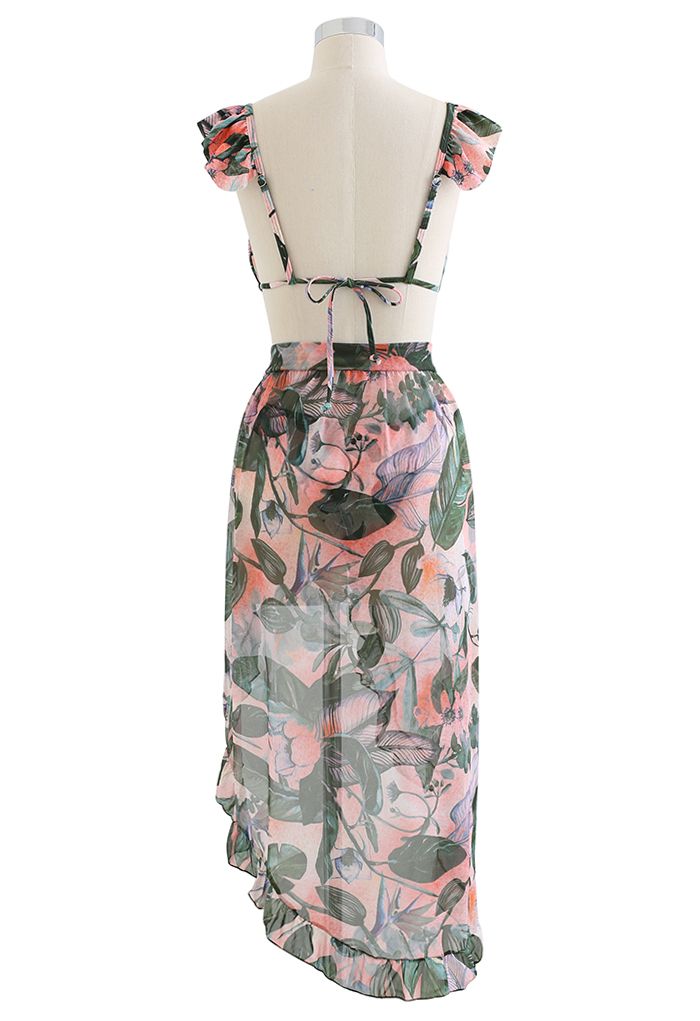 Rainforest Vibe Flutter Strap Bikini Cover-Up Set in Green